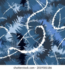 seamless pattern in azure white colors. overlapping curved abstract shapes with jagged edges randomly arranged against a dark background. vector
