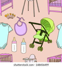 Seamless Pattern with baby accessories