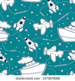 
Seamless pattern with baby air transport for boys