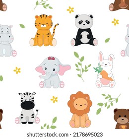 Seamless pattern with baby animals