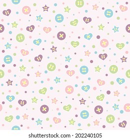 Seamless pattern. Baby background with colorful buttons and circles. Paper for scrapbook or background. Vector illustration.The rose background is removed 