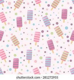 Seamless pattern. Baby background with colorful icecream and circles. Paper for scrapbook or background. Vector illustration.The rose background is removed 