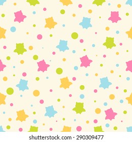 Seamless pattern. Baby background with colorful silhouettes owls and circles Paper for scrapbook or background. Vector illustration.