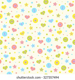 Seamless pattern. Baby background with colorful buttons and circles. Paper for scrapbook or background. Vector illustration.The rose background is removed 