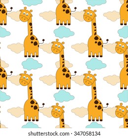 Seamless pattern baby background with giraffe, clouds,Endless texture can be used for printing onto fabric and paper or scrap booking. Vector