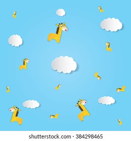Seamless pattern baby background with giraffe, clouds,Endless texture can be used for printing onto fabric and paper or scrap booking. Vector
