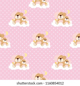 Seamless pattern baby bears  sleeping on the clouds. Pattern for fabric, baby clothes, background, textile, wrapping paper and other decoration.