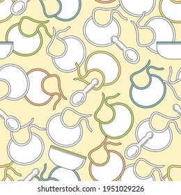Seamless pattern of baby bibs and tableware . Baby food. For the design of fabrics and menus