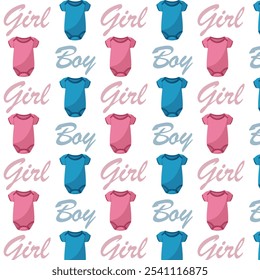 Seamless pattern baby body girl baby boy gender reveal. For Gender reveal party, event decoration, greetings, anvitations, baby shower, holiday, birthday.