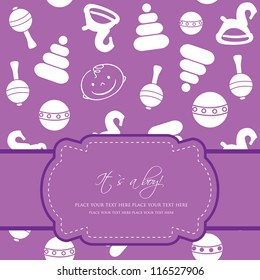 Seamless pattern with baby boy arrival card