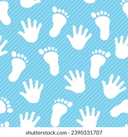 Seamless pattern of baby boy's feet and hands, this seamless pattern is suitable for giftwrap designs, backgrounds, textiles, fabrics and others