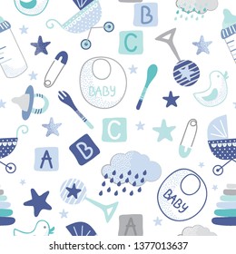 Seamless pattern of Baby boys sets with pink color, vector illustration