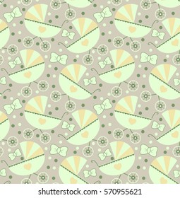 Seamless pattern with baby carriage