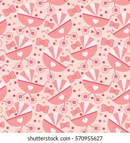Seamless pattern with baby carriage