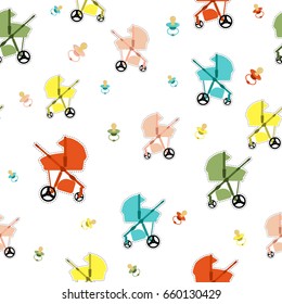 Seamless pattern with baby carriage