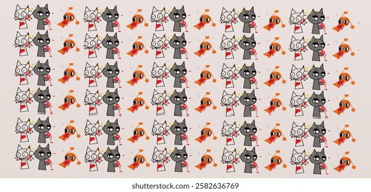 seamless pattern of baby cat cartoon