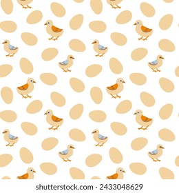 Seamless pattern with baby chicks and eggs. Background for wrapping paper, wallpaper and fabric. Easter vector pattern