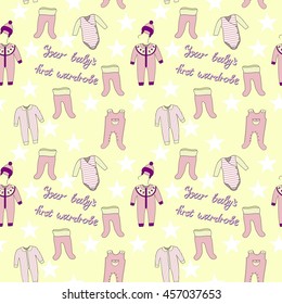 Seamless pattern with baby cloth. Your baby's first wardrobe.