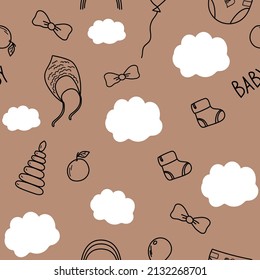 Seamless pattern baby clothes cartoon sketch style doodlehand drawn 