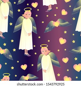 seamless pattern for baby clothes with cute angel	
