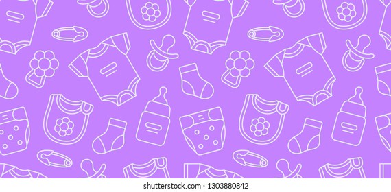 Seamless pattern with Baby clothes. isolated on purple background