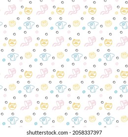 Seamless pattern baby clothes, pastel color vector illustration. Infant cute repeated texture for packaging, fabric. Birthday invitation design.