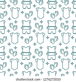 Seamless pattern with baby clothes. Vector illustration with slip, socks, bodysuit. Newborn baby background.