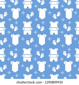Seamless pattern with baby clothes. Vector illustration with slip, socks, bodysuit. Newborn baby background.