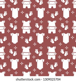 Seamless pattern with baby clothes. Vector illustration with slip, socks, bodysuit. Newborn baby background.