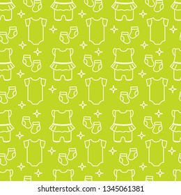 Seamless pattern with baby clothes. Vector illustration with slip, socks, bodysuit. Newborn baby background.