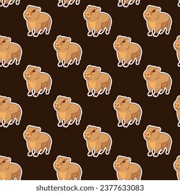 Seamless pattern of baby cute capybaras on a dark background