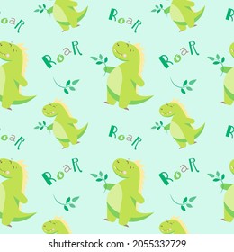 Seamless pattern with baby cute dinosaur