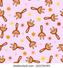 Seamless pattern with baby deer rattle. Children's pattern on textiles. Gentle children's  pink  background