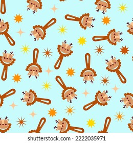 Seamless pattern with baby deer rattle. Children's pattern on textiles. Gentle children's  blue  background