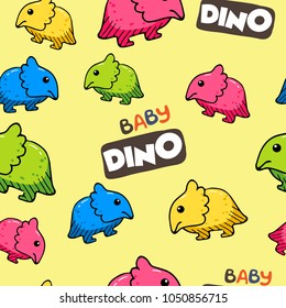 Seamless Pattern with Baby Dino. Cute Dinosaur Vector Illustration