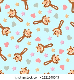 Seamless pattern with baby dog rattle. Children's pattern on textiles. Gentle children's  blue    background