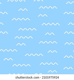 seamless pattern of baby doodle drawing of blue sea with white oxen. pattern for children's wallpaper, textiles, fabrics. vector flat illustration. drawing of the ocean, sea. summer, beach concept