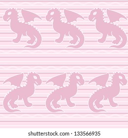 Seamless pattern with baby dragons on stripy background