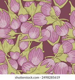 Seamless pattern with baby eggplants - hand drawn vector illustration.