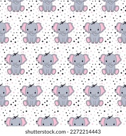 Seamless pattern of baby Elephant with moon, heart balloon and star background elements. Cute baby Elephant illustration. Friendly happy elephant vector illustration. Cartoon magical kids vector. 
