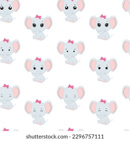 Seamless pattern with baby elephants on a white background.