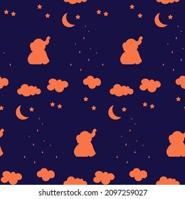 
Seamless pattern, for baby fabrics, night sky, clouds, elephant stars. Vector illustration.