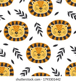 patrón transparente con león de cara de bebé
- ilustración vectorial, eps
