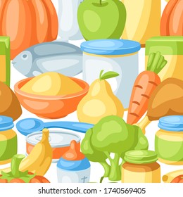 Patrón sin problemas con los alimentos para bebés. Alimentación infantil saludable.