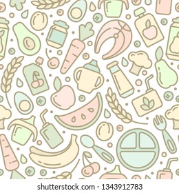 Seamless pattern with baby food objects. Suitable for wallpaper, wrapping or textile