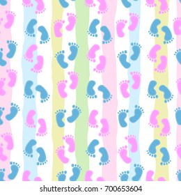Seamless pattern with baby footprint. Children's seamless background for textile, cotton fabric, Wallpaper, print, scrapbooking.