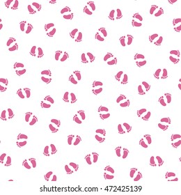 Seamless Pattern of Baby Footprints in Pairs.