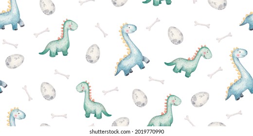 patrón sin fisuras con dinosaurios y nubes verdes para bebés, linda ilustración para bebés