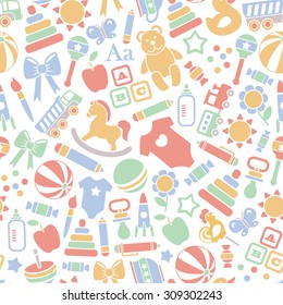 seamless pattern with baby icons. isolated on white