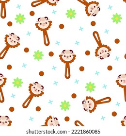 Seamless pattern with baby lamb rattle. Children's pattern on textiles. Gentle children's  white   background